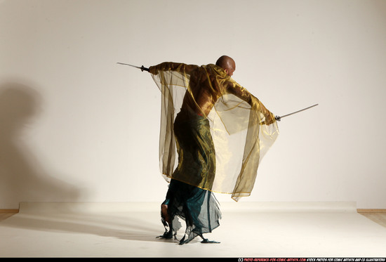 Man Adult Athletic Black Fighting with sword Moving poses Army