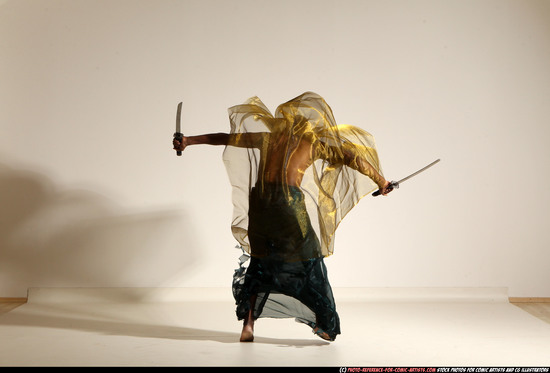 Man Adult Athletic Black Fighting with sword Moving poses Army