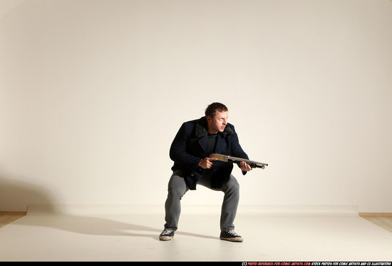 Man Adult Muscular White Moving poses Casual Fighting with shotgun