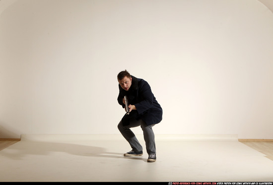 Man Adult Muscular White Moving poses Casual Fighting with shotgun