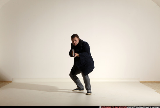 Man Adult Muscular White Moving poses Casual Fighting with shotgun