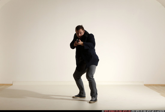 Man Adult Muscular White Moving poses Casual Fighting with shotgun