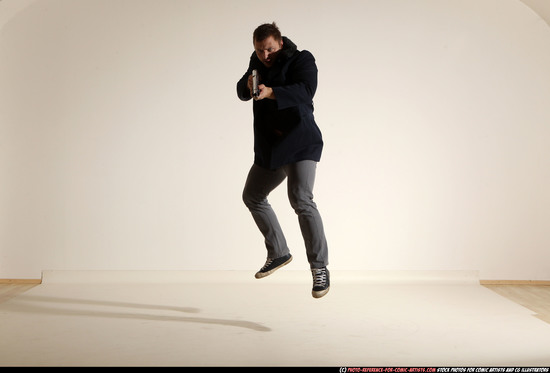 Man Adult Muscular White Moving poses Casual Fighting with shotgun