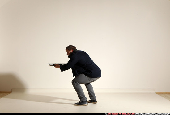 Man Adult Muscular White Moving poses Casual Fighting with shotgun