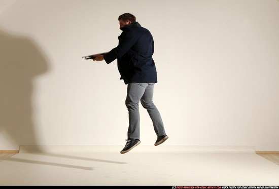 Man Adult Muscular White Moving poses Casual Fighting with shotgun