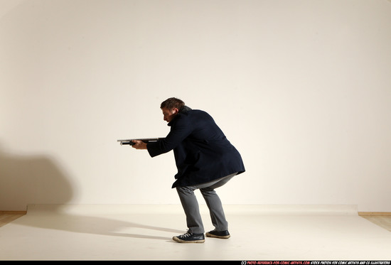 Man Adult Muscular White Moving poses Casual Fighting with shotgun