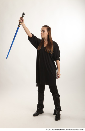 Woman Adult Average White Fighting with sword Standing poses Coat