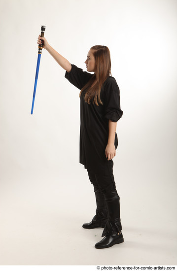 Woman Adult Average White Fighting with sword Standing poses Coat