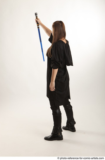 Woman Adult Average White Fighting with sword Standing poses Coat