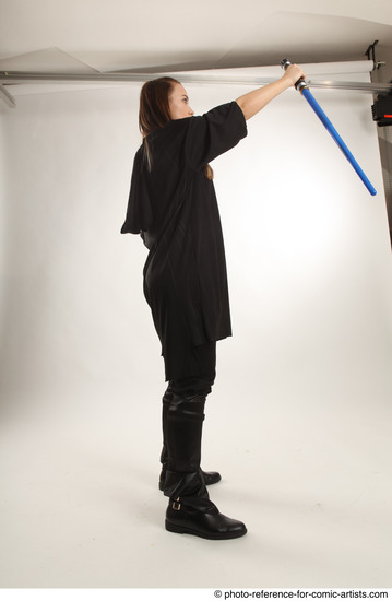 Woman Adult Average White Fighting with sword Standing poses Coat