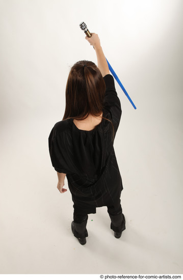 Woman Adult Average White Fighting with sword Standing poses Coat