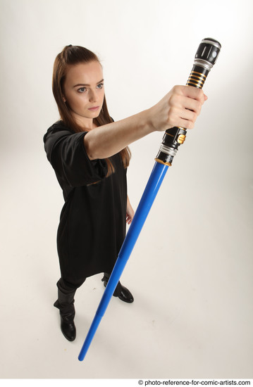 Woman Adult Average White Fighting with sword Standing poses Coat