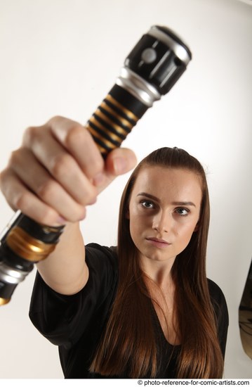 Woman Adult Average White Fighting with sword Standing poses Coat