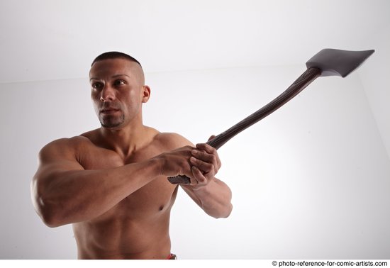 Man Adult Athletic White Fighting with gun Standing poses Casual