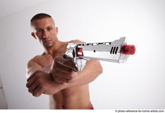 Man Adult Athletic White Fighting with gun Standing poses Casual