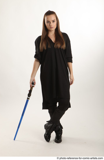 Woman Adult Average White Fighting with sword Standing poses Coat