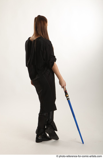 Woman Adult Average White Fighting with sword Standing poses Coat