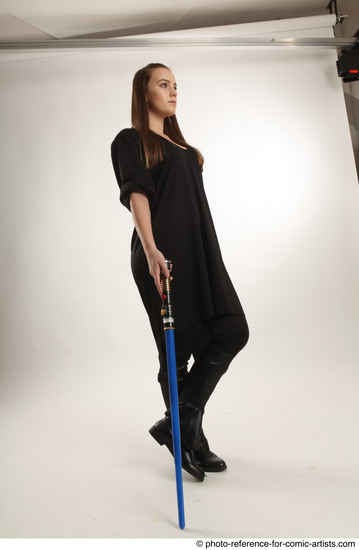 Woman Adult Average White Fighting with sword Standing poses Coat