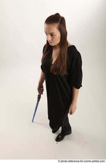 Woman Adult Average White Fighting with sword Standing poses Coat