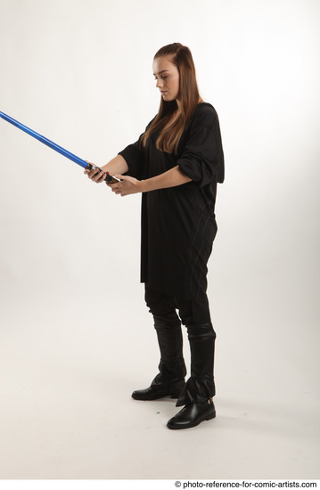 Woman Adult Average White Fighting with sword Standing poses Coat