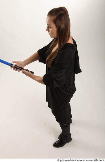 Woman Adult Average White Fighting with sword Standing poses Coat