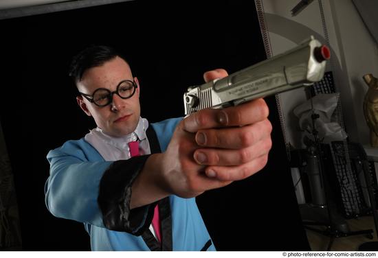 Man Adult Muscular White Fighting with gun Standing poses Business