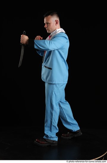 Man Adult Muscular White Fighting with knife Standing poses Business