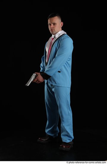 Man Adult Muscular White Fighting with gun Standing poses Business