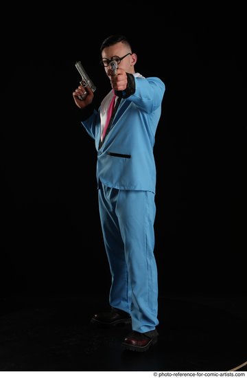 Man Adult Muscular White Fighting with gun Standing poses Business