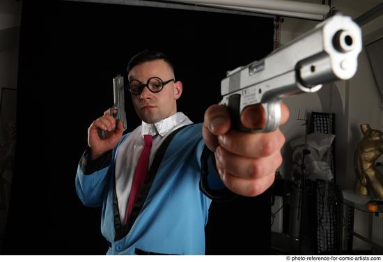 Man Adult Muscular White Fighting with gun Standing poses Business