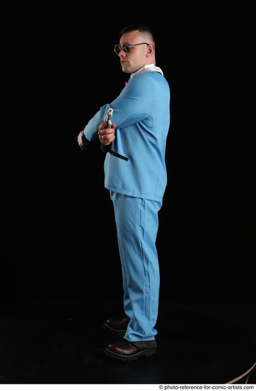 Man Adult Muscular White Fighting with gun Standing poses Business