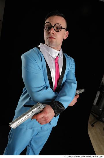 Man Adult Muscular White Fighting with gun Standing poses Business