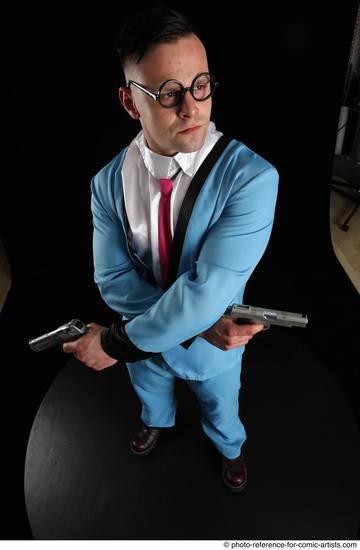 Man Adult Muscular White Fighting with gun Standing poses Business