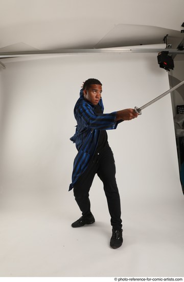 Man Adult Average Black Fighting with sword Standing poses Casual