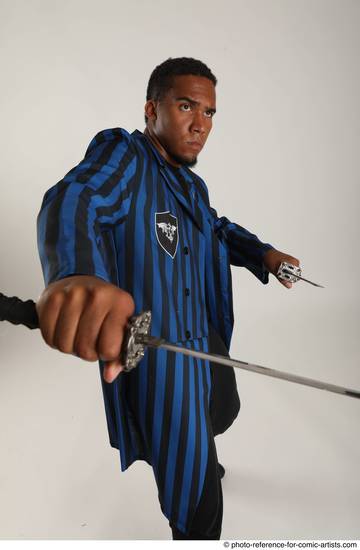 Man Adult Average Black Fighting with sword Standing poses Casual