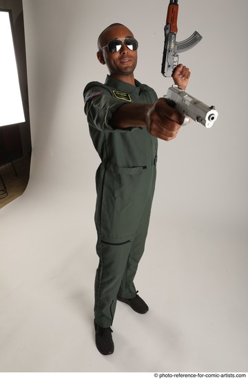 Man Adult Average Black Fighting with gun Standing poses Army