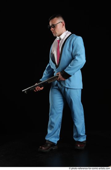 Man Adult Muscular White Standing poses Business Fighting with shotgun