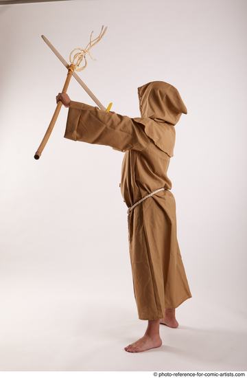 Man Adult Chubby White Fighting with spear Standing poses Coat