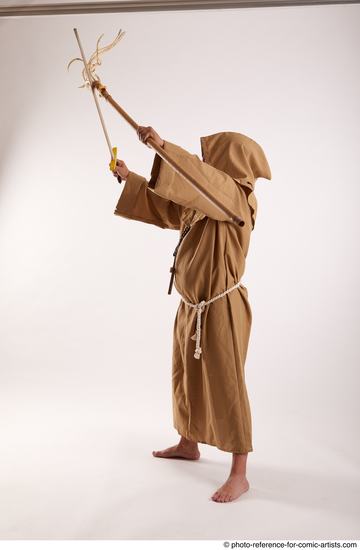 Man Adult Chubby White Fighting with spear Standing poses Coat