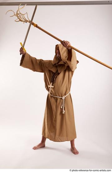 Man Adult Chubby White Fighting with spear Standing poses Coat