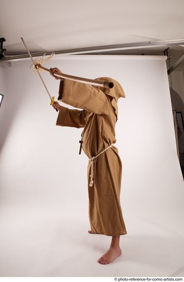 Man Adult Chubby White Fighting with spear Standing poses Coat