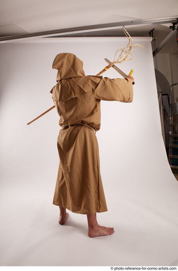 Man Adult Chubby White Fighting with spear Standing poses Coat