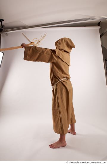 Man Adult Chubby White Fighting with spear Standing poses Coat