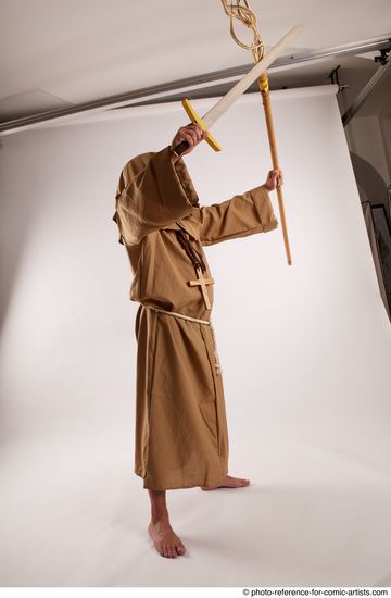 Man Adult Chubby White Fighting with spear Standing poses Coat