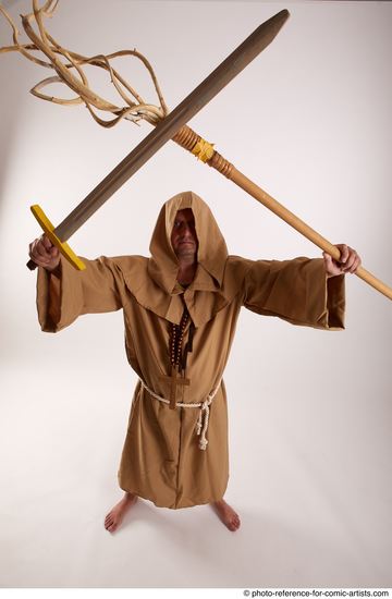 Man Adult Chubby White Fighting with spear Standing poses Coat