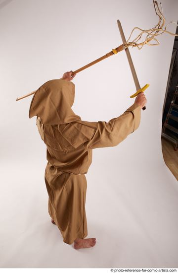 Man Adult Chubby White Fighting with spear Standing poses Coat