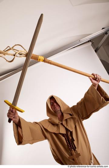 Man Adult Chubby White Fighting with spear Standing poses Coat