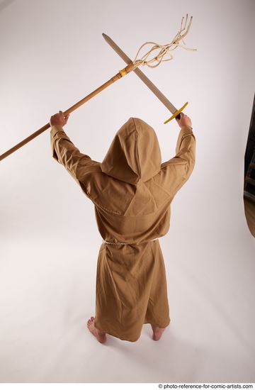 Man Adult Chubby White Fighting with spear Standing poses Coat