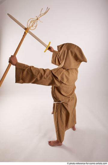 Man Adult Chubby White Fighting with spear Standing poses Coat