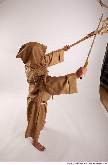 Man Adult Chubby White Fighting with spear Standing poses Coat